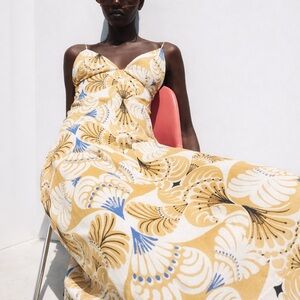 Zara Boho Mustard Floral Slip Maxi Dress /Resort Vacation Summer